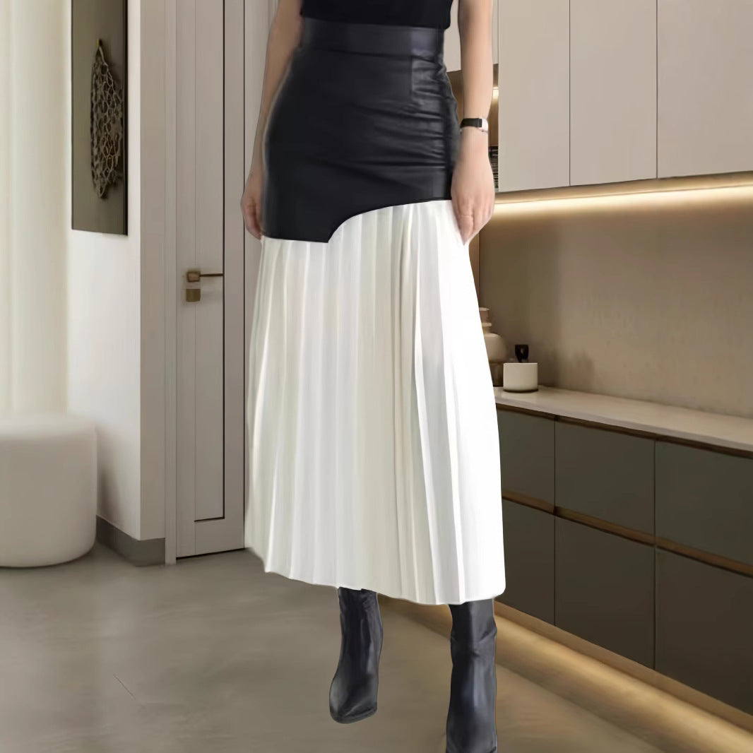 Femmes Élégante combinaison d'un fin pull en tricot et d'une chic jupe en cuir Chic und Stil