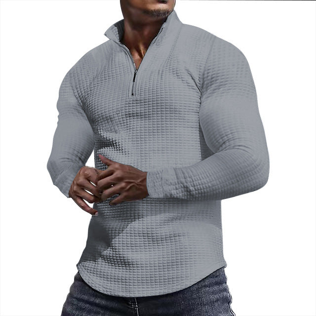 Functional T-shirt for men with high collar and textured design Chic und Stil