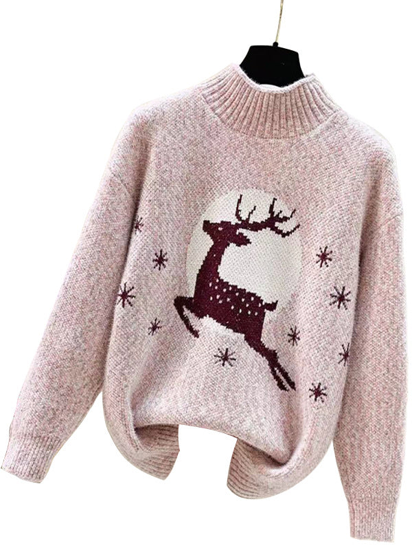 Pull en tricot pour femmes avec motif de renne festif et col montant Chic und Stil