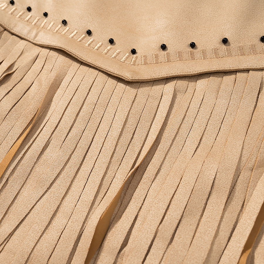 Fringed jacket for women with decorative studs and zipper Chic und Stil