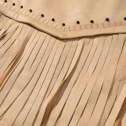 Fringed jacket for women with decorative studs and zipper Chic und Stil