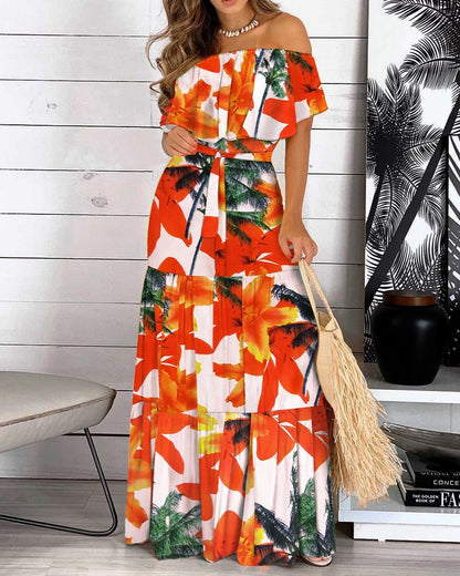 Robe maxi off-shoulder pour femmes avec jupe fluide et asymétrique Chic und Stil