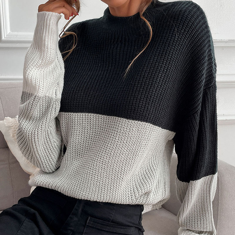 Pull en tricot épais pour femmes avec un design de blocs de couleurs innovant Chic und Stil