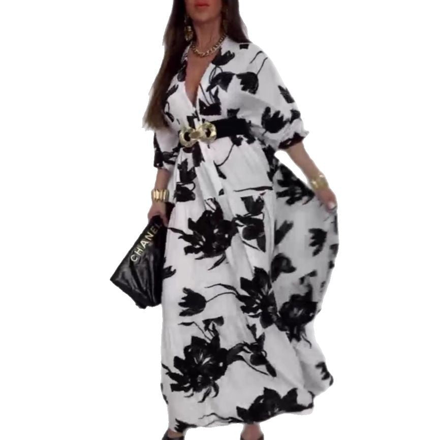 Robe maxi pour femme avec un design de bouton raffiné et un imprimé floral Chic und Stil