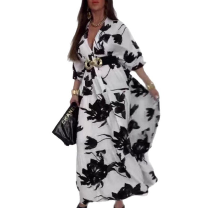 Robe maxi pour femme avec un design de bouton raffiné et un imprimé floral Chic und Stil