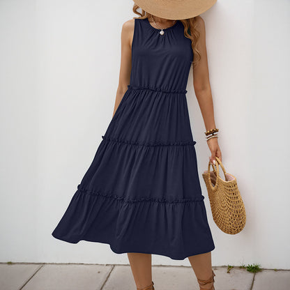 Robe midi sans manches à volants pour femmes Chic und Stil