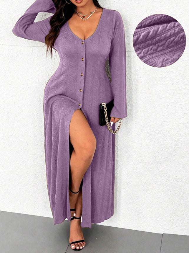 Robe maxi pour femmes avec boutonnière et fente élégante Chic und Stil