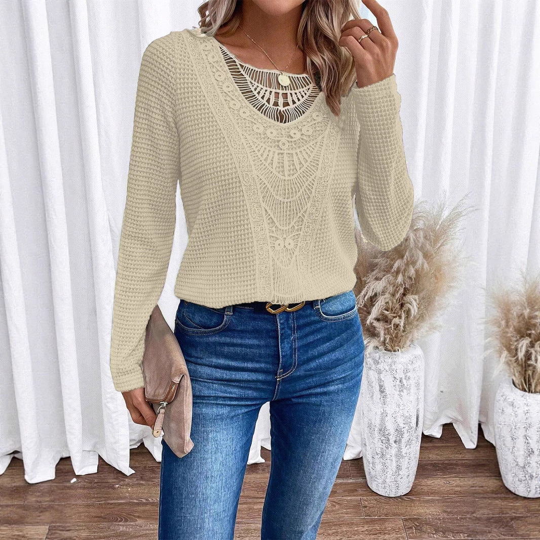 Pull fin en tricot pour dames avec insert en crochet délicat Chic und Stil