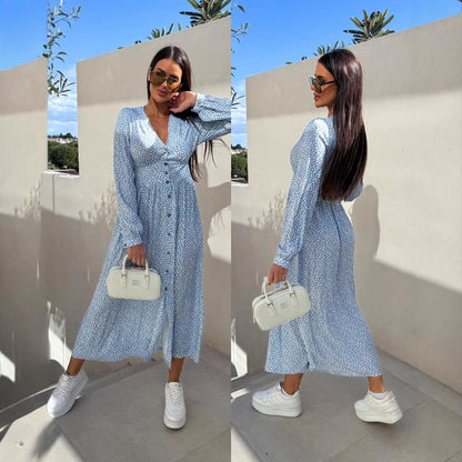 Robe maxi imprimé floral pour femmes avec patte de boutonnage Chic und Stil
