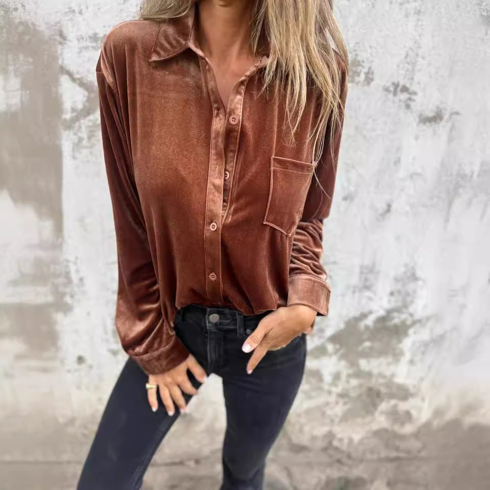 Dames Élégante et brillante blouse en velours Chic und Stil
