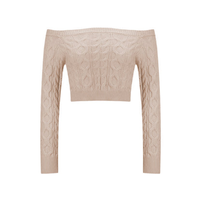 Pull en tricot pour femmes avec épaules dénudées et motif en relief attrayant Chic und Stil