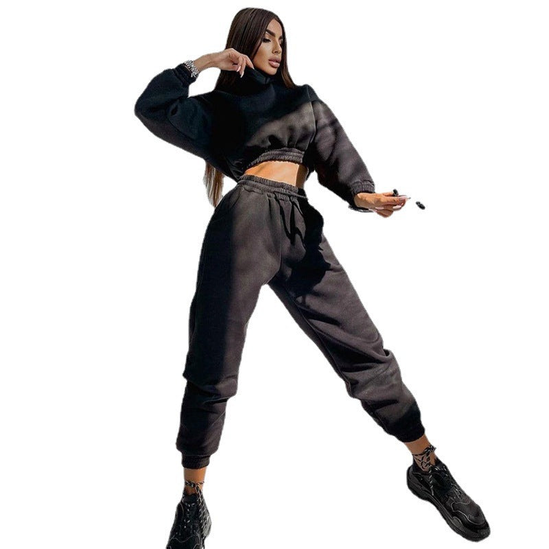 Dames décontracté ensemble de sweat en fleece avec taille haute et cordon Chic und Stil