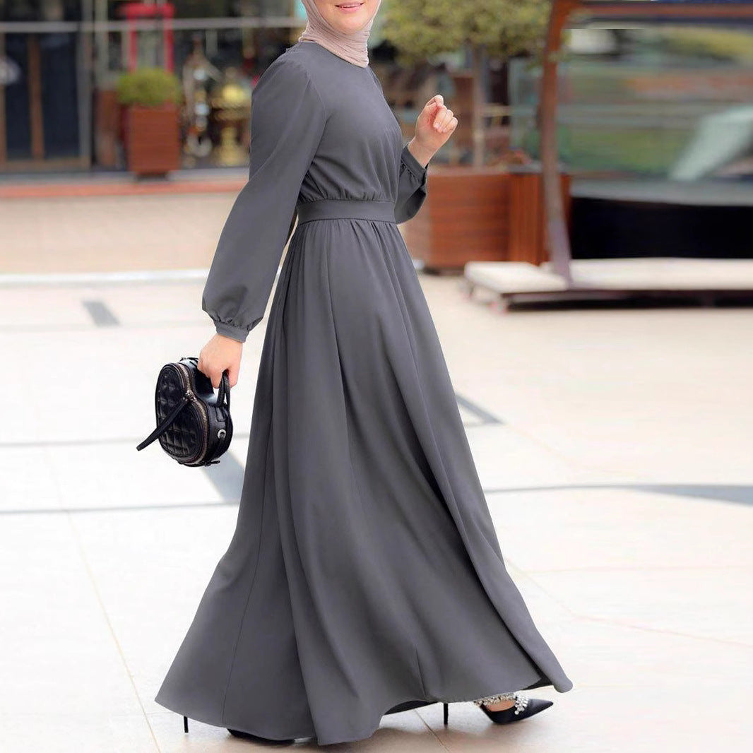 Robe maxi pour femmes avec ceinture élastique à la taille et manches longues Chic und Stil