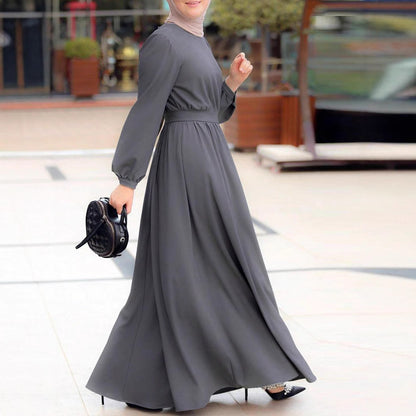 Robe maxi pour femmes avec ceinture élastique à la taille et manches longues Chic und Stil