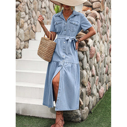 Robe en jean pour femme avec ceinture ajustable et poches latérales Chic und Stil