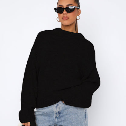 Dames pull en tricot tendance à coupe ample et col montant Chic und Stil