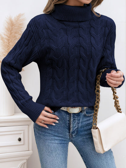 Pull en tricot pour femmes avec col montant et motif en câble Chic und Stil