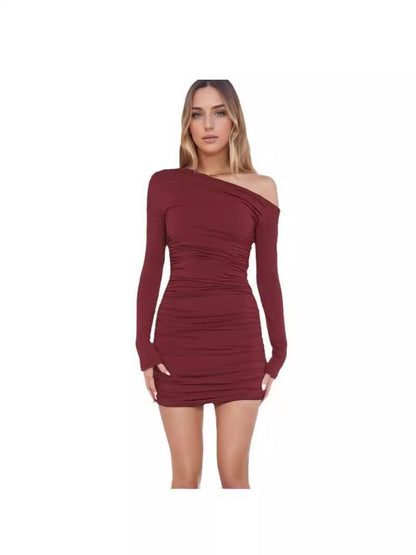 Robe mini à épaule unique froncée Chic und Stil 1751522264