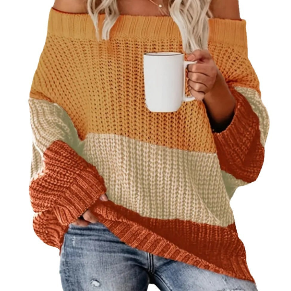 Dames Pull en tricot oversize décontracté avec décolleté dénudé et design de blocs de couleur tendance Chic und Stil