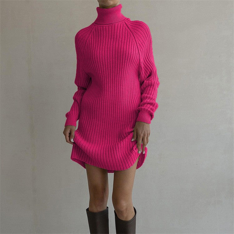 Robe tricotée pour femmes avec col haut et grandes manches Chic und Stil