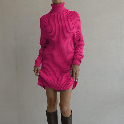 Robe tricotée pour femmes avec col haut et grandes manches Chic und Stil