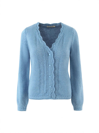 Dames élégante cardigan avec décolleté en V profond et boutons délicats Chic und Stil