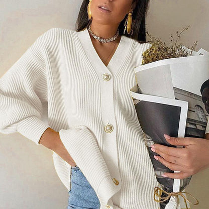 Cardigan en gros tricot pour femmes avec élégants boutons en perles Chic und Stil