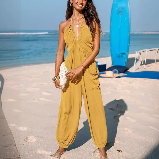 Dames combinaison décontractée avec décolleté plongeant et poches pratiques Chic und Stil