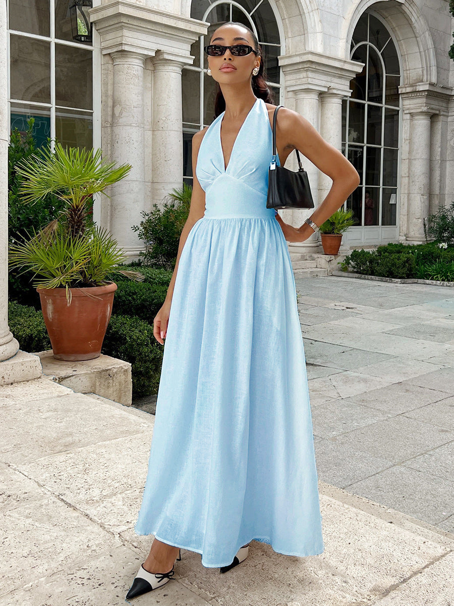Robe maxi élégante pour femmes avec design à dos nu et jupe fluide Chic und Stil