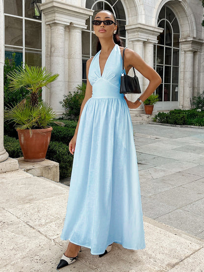 Robe maxi élégante pour femmes avec design à dos nu et jupe fluide Chic und Stil