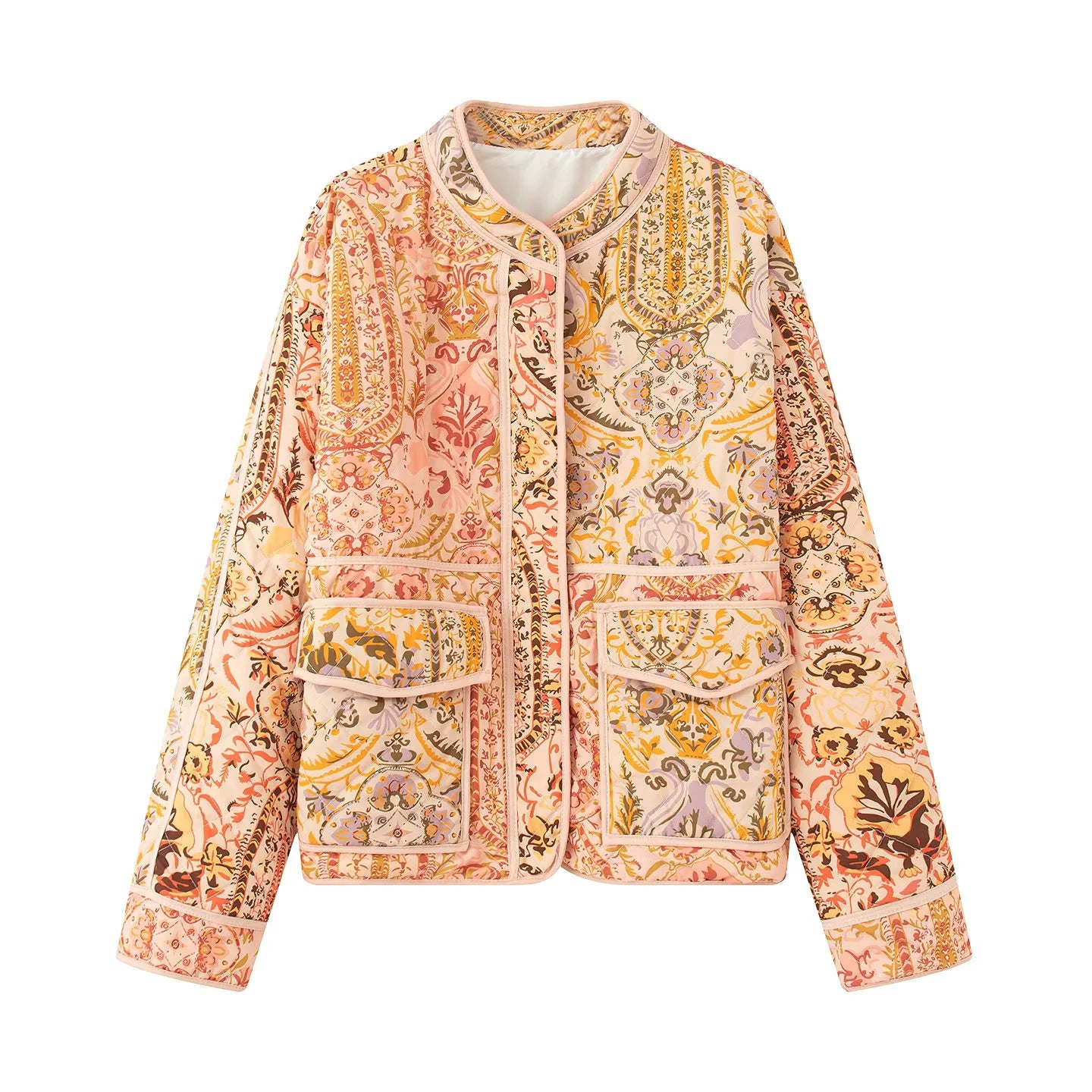 Veste élégante pour femmes rembourrée avec motif floral et poches extérieures pratiques Chic und Stil