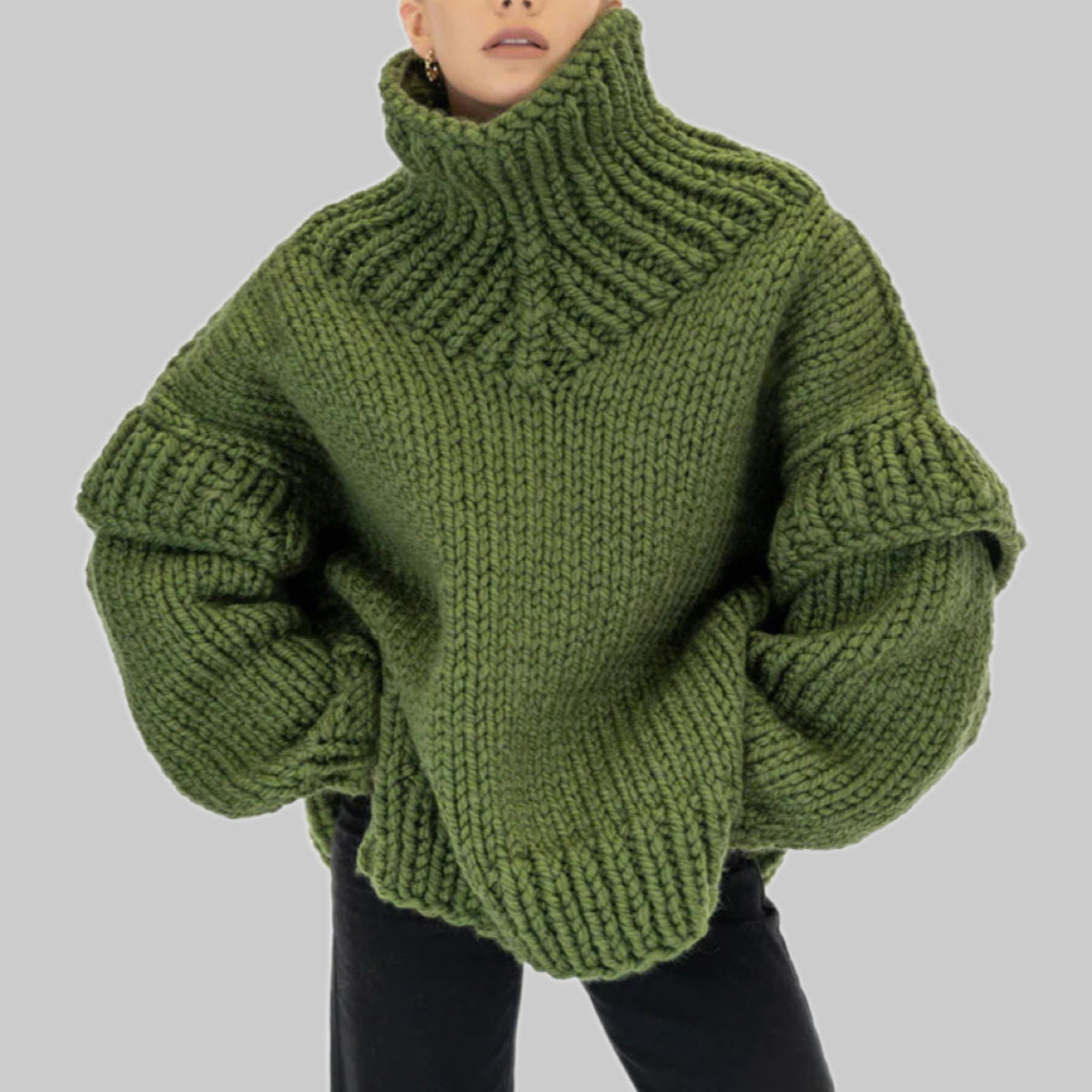 Pull en tricot ample pour femmes avec des manches volumineuses et un col montant Chic und Stil
