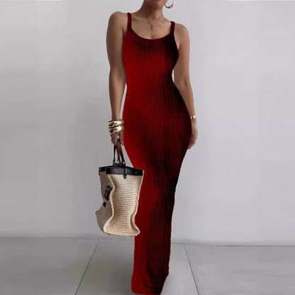 Femme Robe maxi élégante avec structure en rib et fines bretelles Chic und Stil
