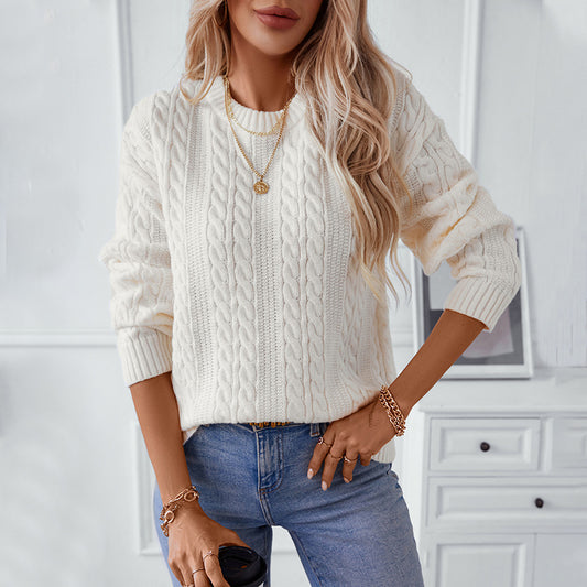 Pull en tricot pour femmes avec motif en torsades et grands bords Chic und Stil