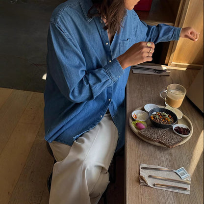 Chemisier en denim décontracté pour femmes avec poches pratiques Chic und Stil