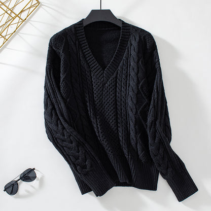 Pull en tricot féminin à décolleté en V profond et motif en torsades Chic und Stil