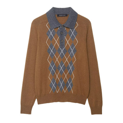 Pull femme avec un motif losange moderne et col polo Chic und Stil