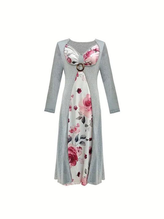 Robe maxi femme avec design floral et élégante ceinture à taille Chic und Stil