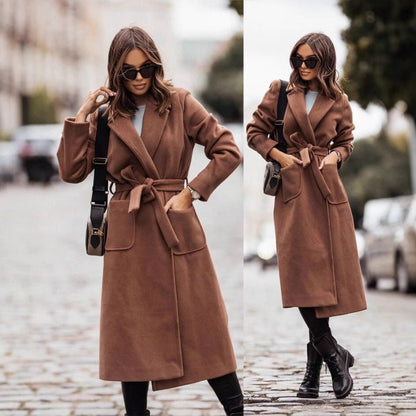 Dames élégant manteau portefeuille avec poches pratiques et ceinture ajustable Chic und Stil