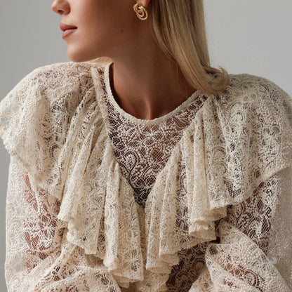 Blouse pour femmes avec volants volumineux et motif en dentelle Chic und Stil