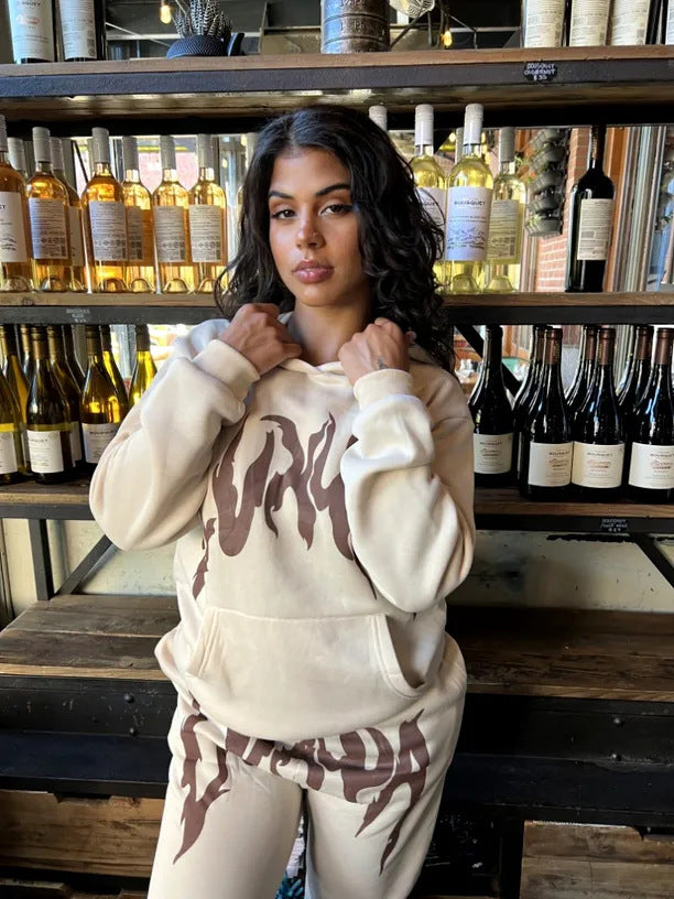 Dames Ensemble de sweat à capuche et de jogging sportif avec impression graphique unique Chic und Stil