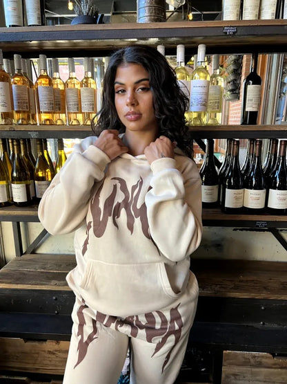 Dames Ensemble de sweat à capuche et de jogging sportif avec impression graphique unique Chic und Stil