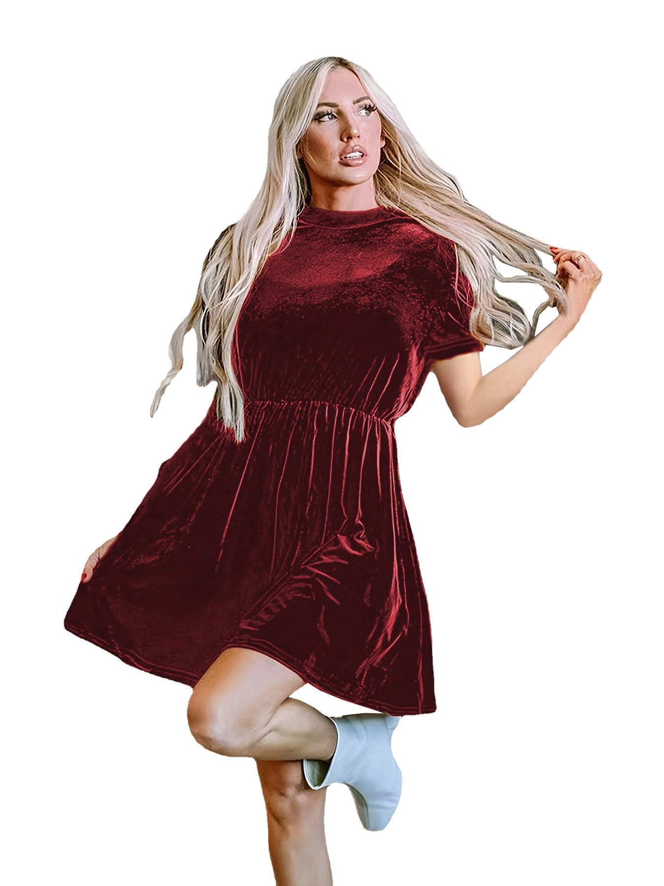 Robe en velours à manches courtes pour femmes avec une coupe cintrée et une jupe en A Chic und Stil