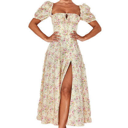 Robe maxi pour femmes avec manches bouffantes et design floral Chic und Stil
