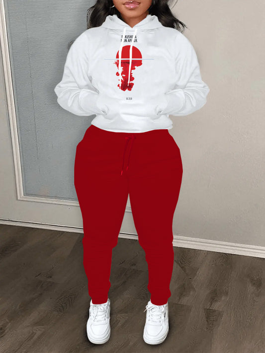 Dames hoodie avec impression créative et pantalon de jogging au style urbain Chic und Stil