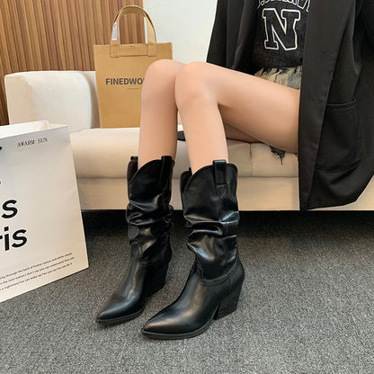 Bottes Western pour femmes avec un élégant drapé et un talon Chic und Stil
