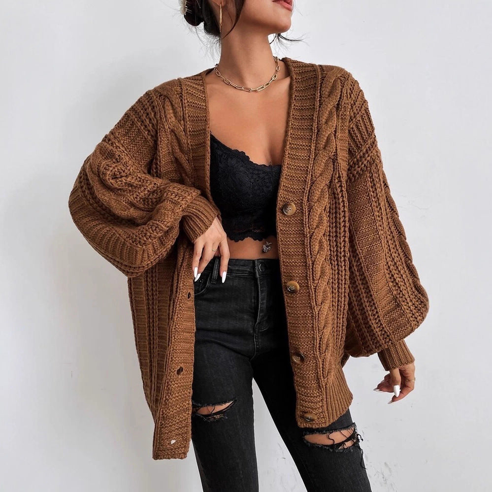 Cardigan en tricot surdimensionné pour femmes avec un motif en câble élégant et des boutons pratiques Chic und Stil