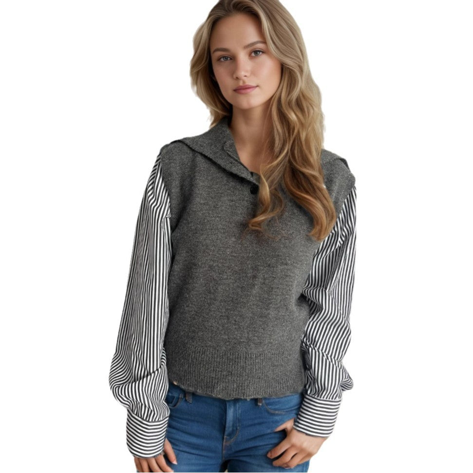 Pull en tricot pour femmes avec un col moderne et des manches rayées élégantes Chic und Stil