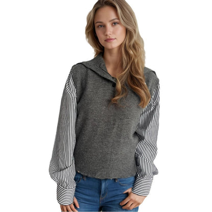 Pull en tricot pour femmes avec un col moderne et des manches rayées élégantes Chic und Stil
