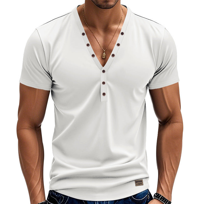 Men's short sleeve Henley t-shirt with double button placket and stretchy fabric Chic and Style